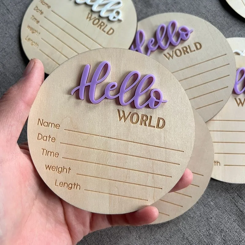 10 см круглая деревянная табличка Hello World, объявление о рождении, подпись для новорожденного, реквизит для фотографий, Детские памятные карточки, диски