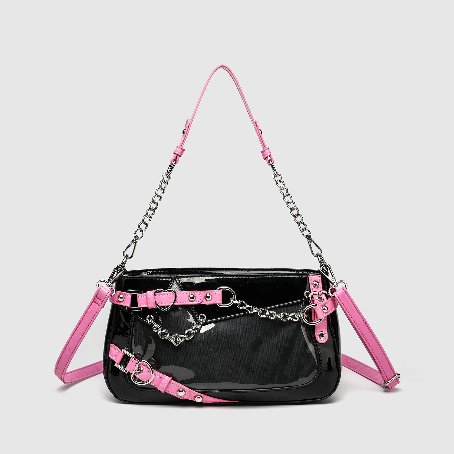 Custom Shape Ita Bag Gothic Style Custom Clear Chain Ita Bag WIth Pin Insert