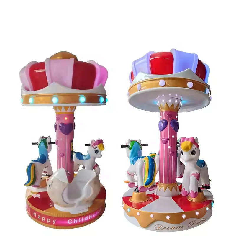 Popular Coin Operated Kiddie Rides Carousel Merry Go Round Carousel Kids 3 Seats Mini Merry Horse Carousel
