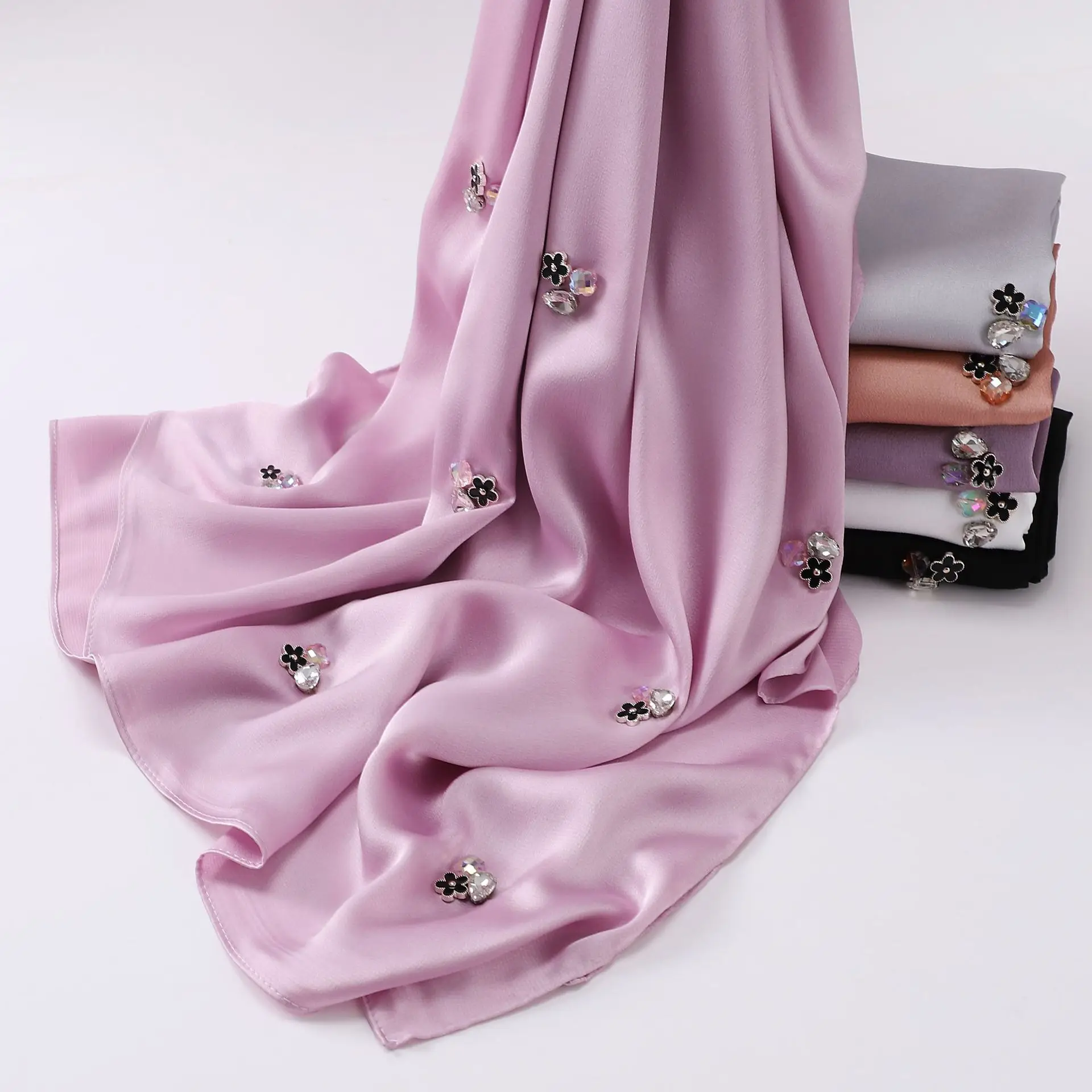 Шаль для kleid Шелковый высококачественный хиджаб и подходящий подголовник пудра креп атласный дизайн модный Магнитный головной платок