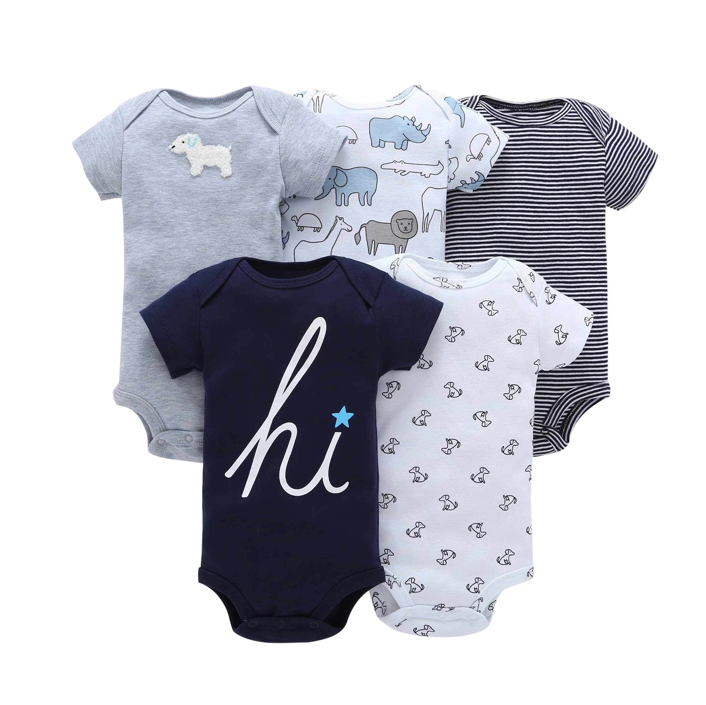 In stocks Wholesale Newborn Baby Clothes Short Sleeves Bodysuits 5in1 Baby Cotton Romper Set