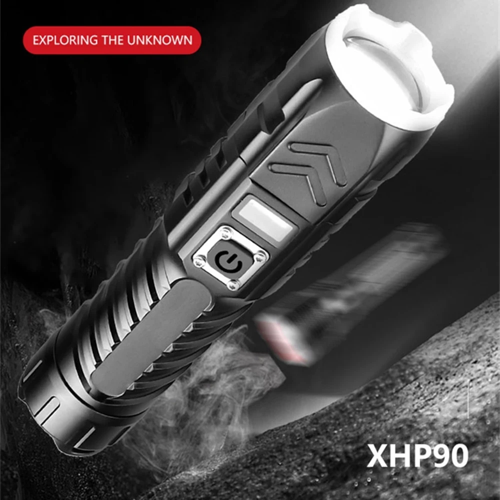 High Powerful  P90 Usb Zoomable Camping Torch With Smart Oled Display Powerful Rechargeable Tactical Led Torches Flashlight