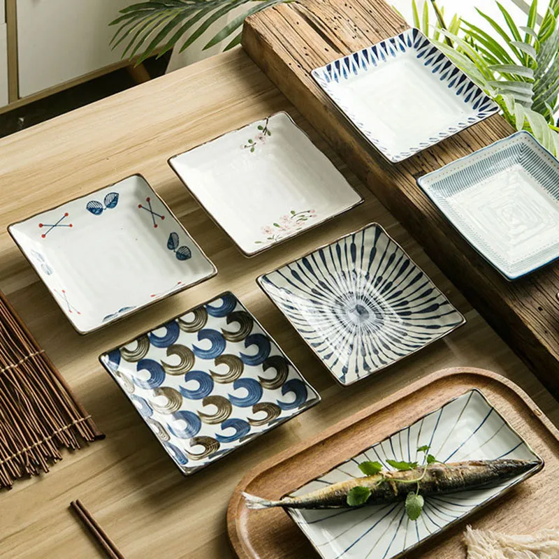 Solhui ceramic square plate Japanese style hand painted sushi dish