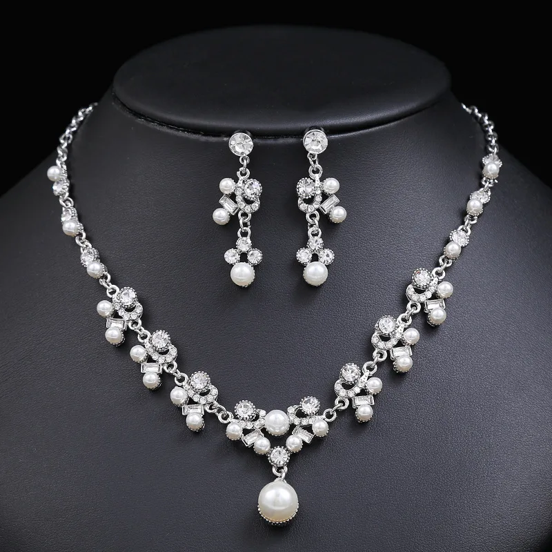 Bridal Hawaiian Earrings Jewelry Sets Pearl Necklace Earrings Set Elegant Drop Shape Dubai Jewelry Sets Gold Plated Necklace