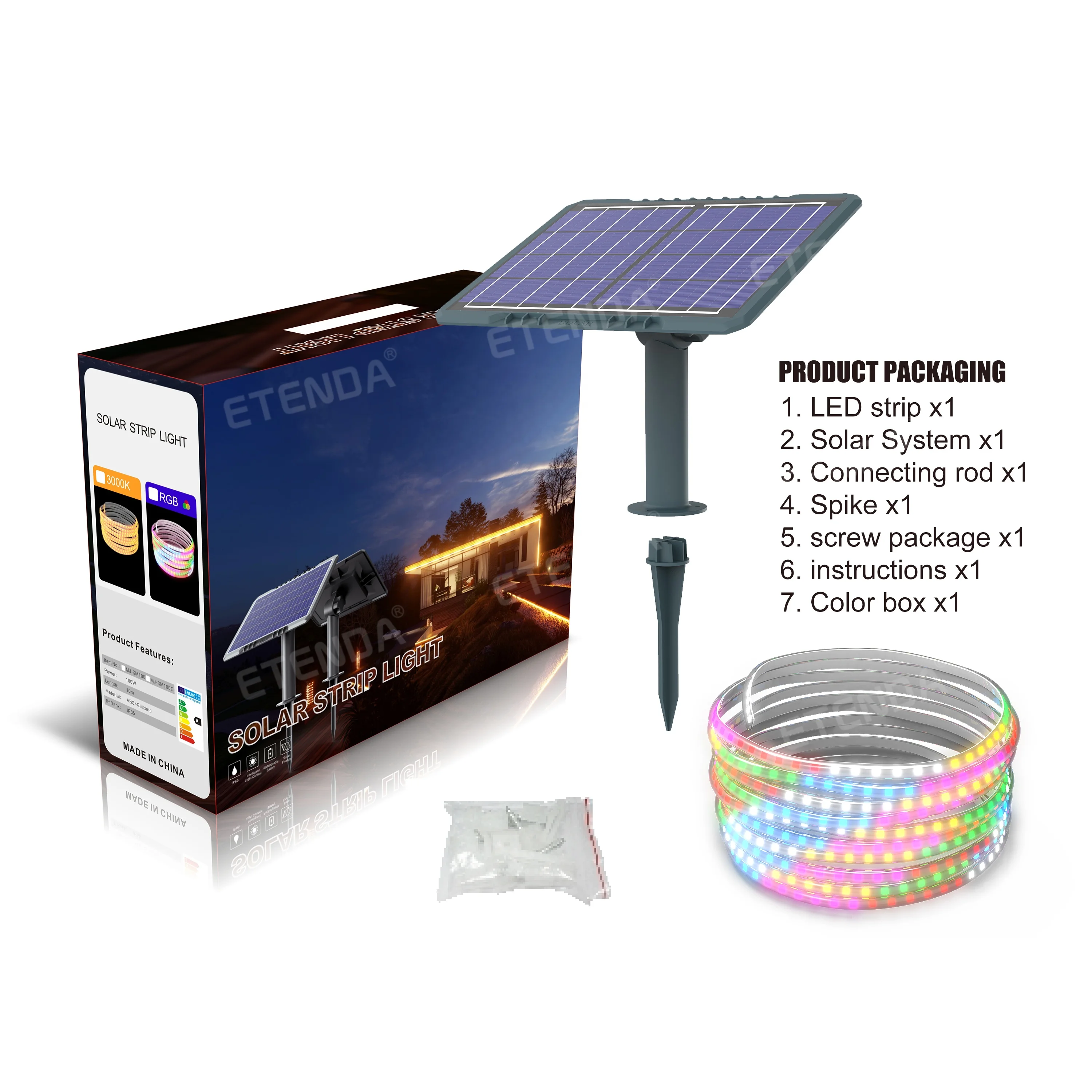 Etenda LED solar strip light 5 meters 10 meters 20 meters warm light and RGB light with remote control for garden