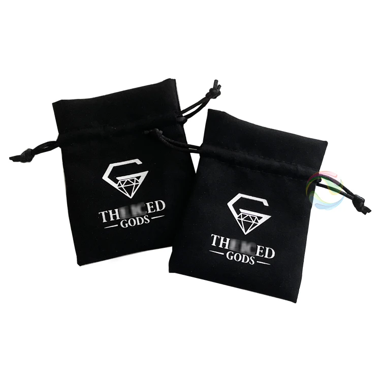 Luxury Black Custom Size Printed Logo Suede Velvet Small Gift Bags Pouch for Jewelry Earring Necklace