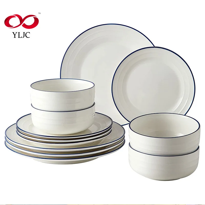 Eco-Friendly Bone China Dinnerware Set Factory Hot Sale Western Style Bone China Set For 4 Hotel Black Tableware Set Dinnerware