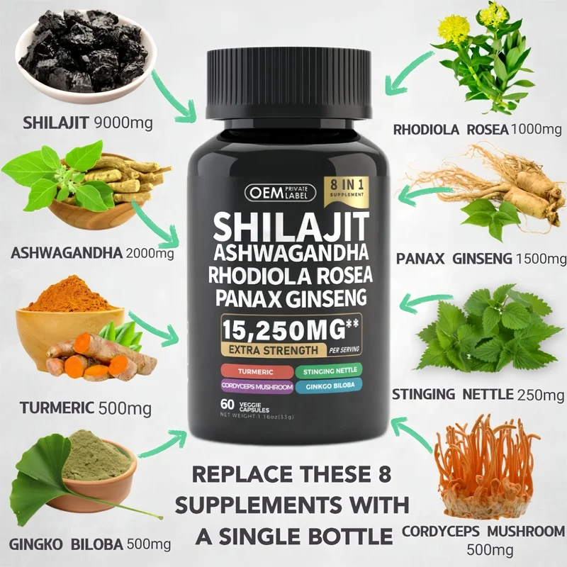 Sea Moss Shilajit Capsules One Set Of Two Bottles Herbal Extract 500mg Complex All in 1 Supplement Capsules