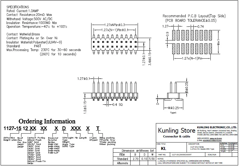 1.27mm Pin Header,Dual Row,SMT Type,Locating Peg or CAP connectors