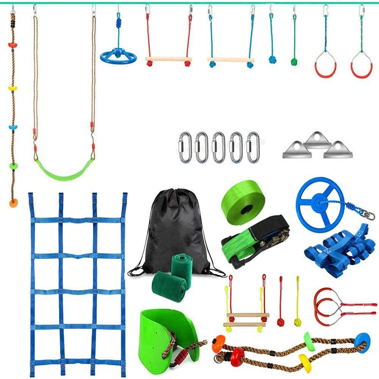 Professional Customized Climbing Ladder Monkey Bars Ninja Warrior Obstacle Course Durable Ninja Hanging Slackline Kit