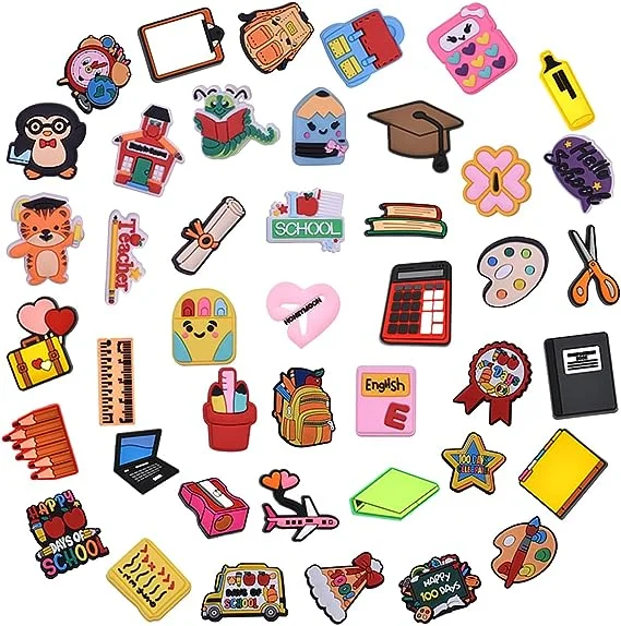 Wholesale Custom Back-to-School Season PVC Soft Rubber Shoe Charms DIY Garden Shoe Accessories  for Children