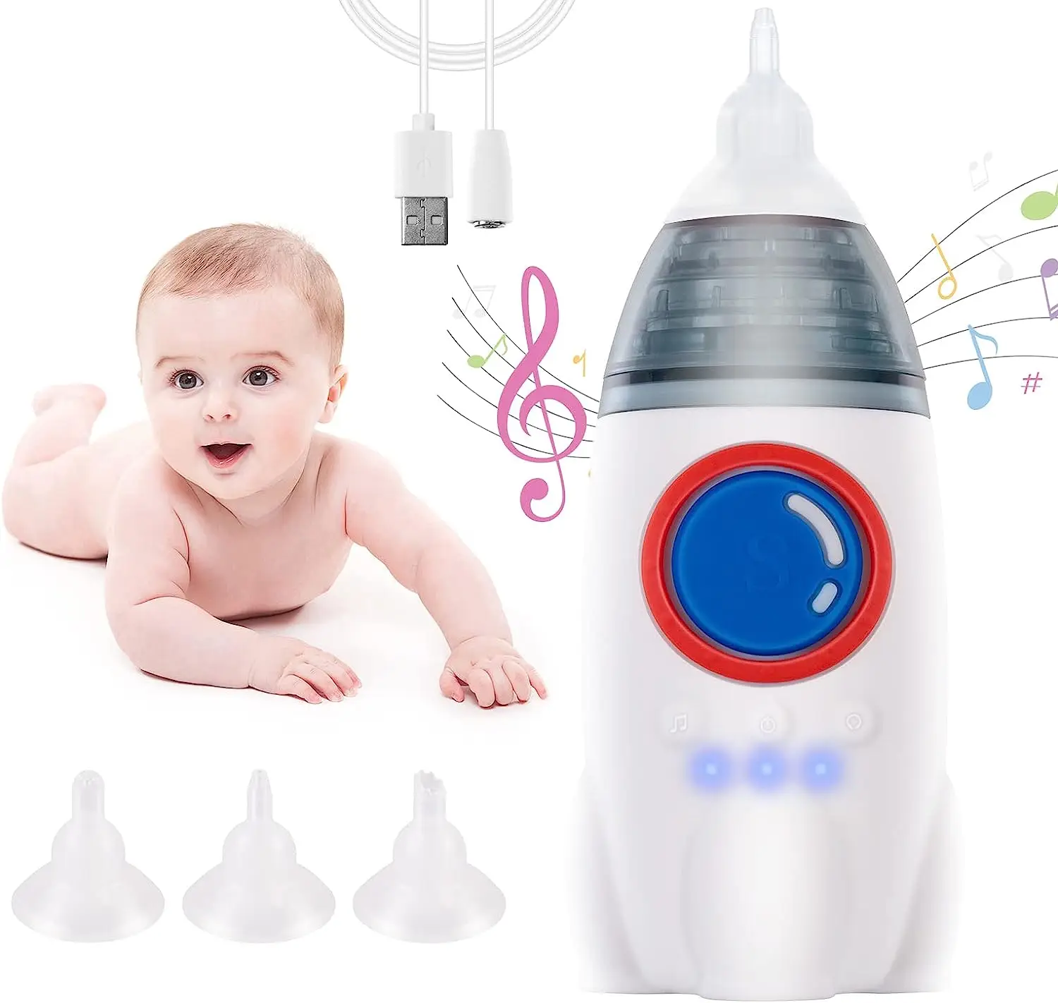 Home USB Rechargeable Nose Sucker Silicone Suction Nozzles Baby Electric Nasal Aspirator with Night Light