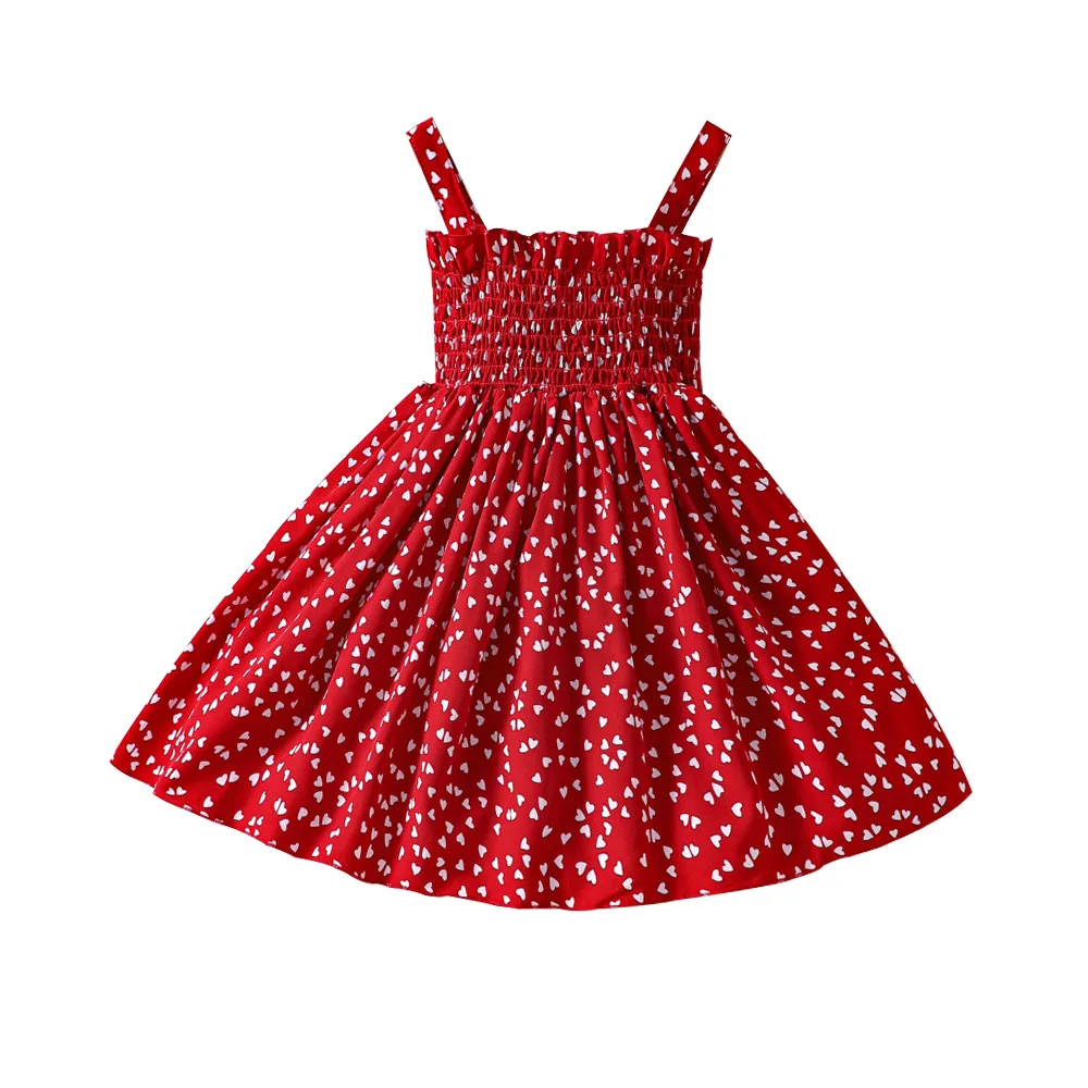 New Product Kids Summer Clothes Fashion Halter Sleeves 100% Cotton Girls Red Love Print Dresses