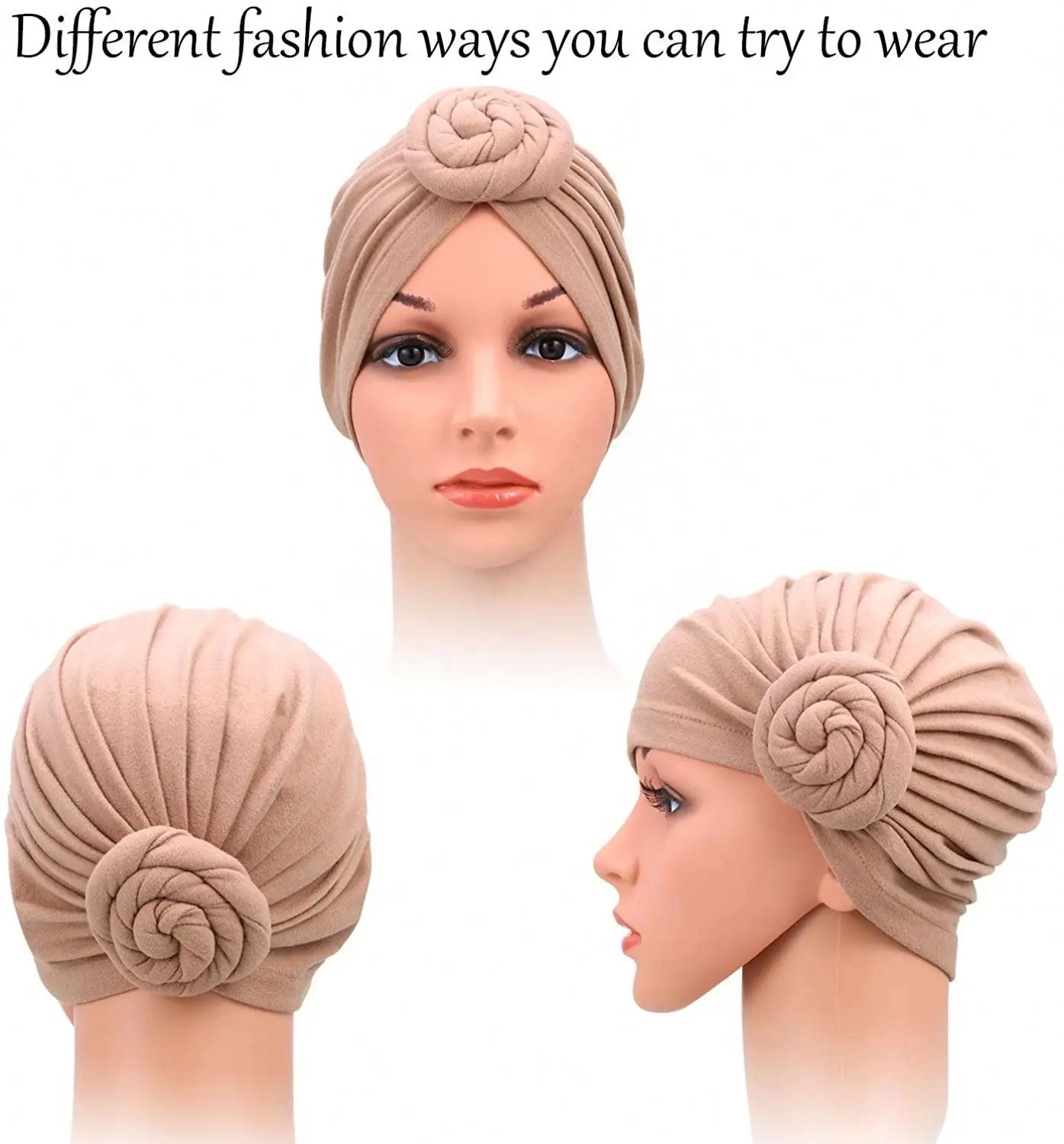 New Fashion Women Cotton Print African Turban Flower Knot Pre-Tied Bonnet Beanie Headwrap Hat
