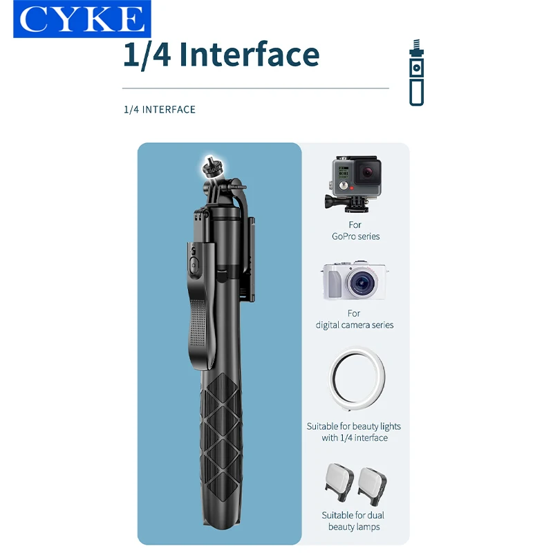 CYKE 1.55m Floor Tripod Selfie Stick 360 Rotating Bluetooth Hand Held Selfie Stick Tripod Live Video Long Wireless Foldable L16