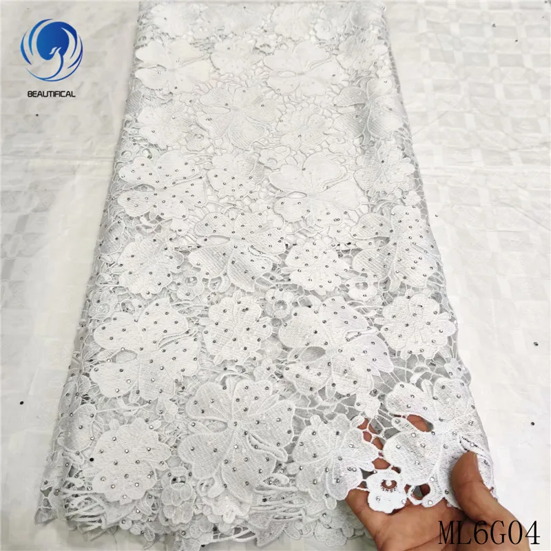 Beautifical african cord lace guipure green cord lace fabric with stones guipure lace embroidery ML6G04