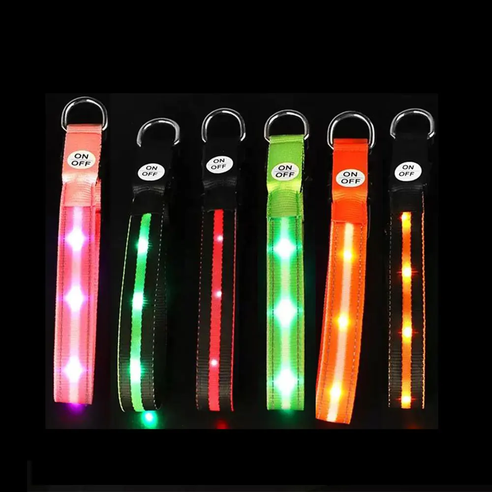 Pet Supplies custom private label  luxury Polyester reflective webbing Pet Dog Cat collars  light up flashing led dog collar