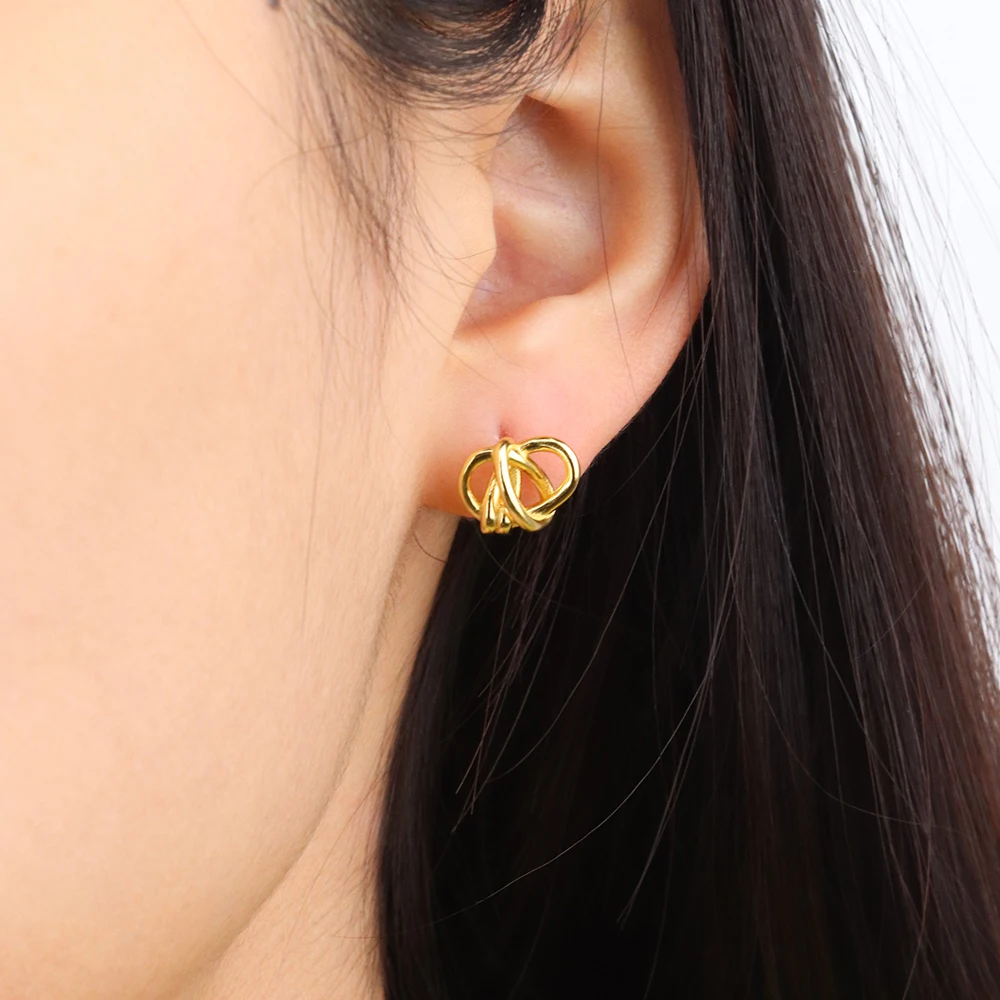 Chris April in stock 925 sterling silver vintage twisted gold unusual stud earring for ladies