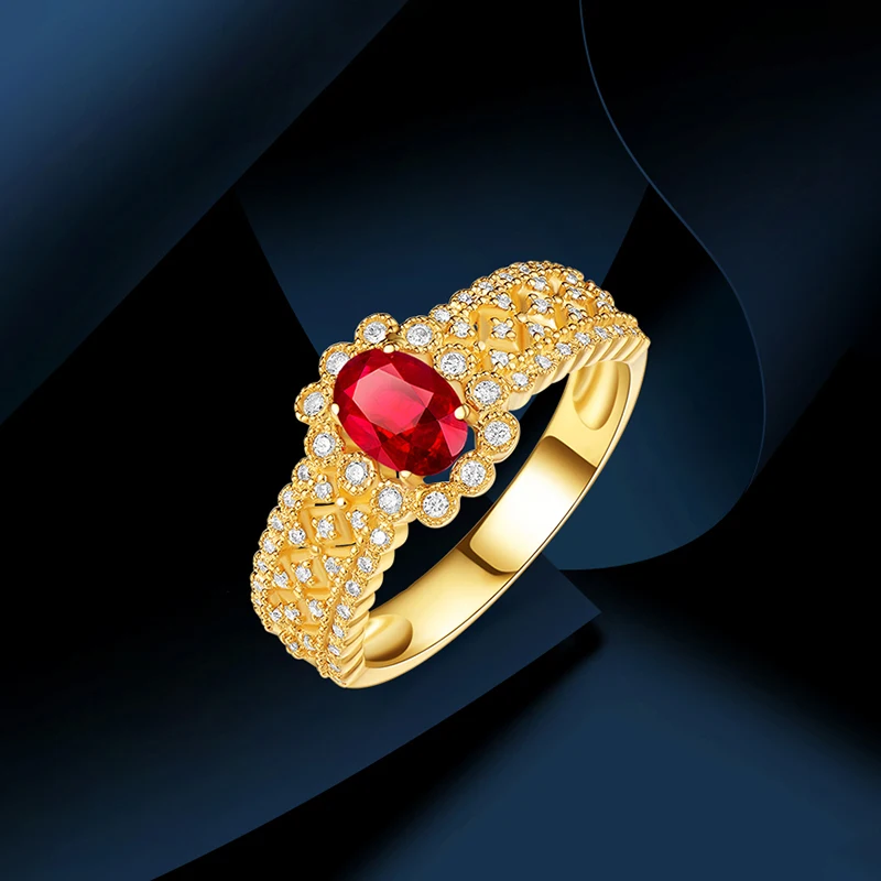 lab grown ruby customized 9K 18K yellow gold ring for wedding party women jewelry hot sale GRS certificates gemstones