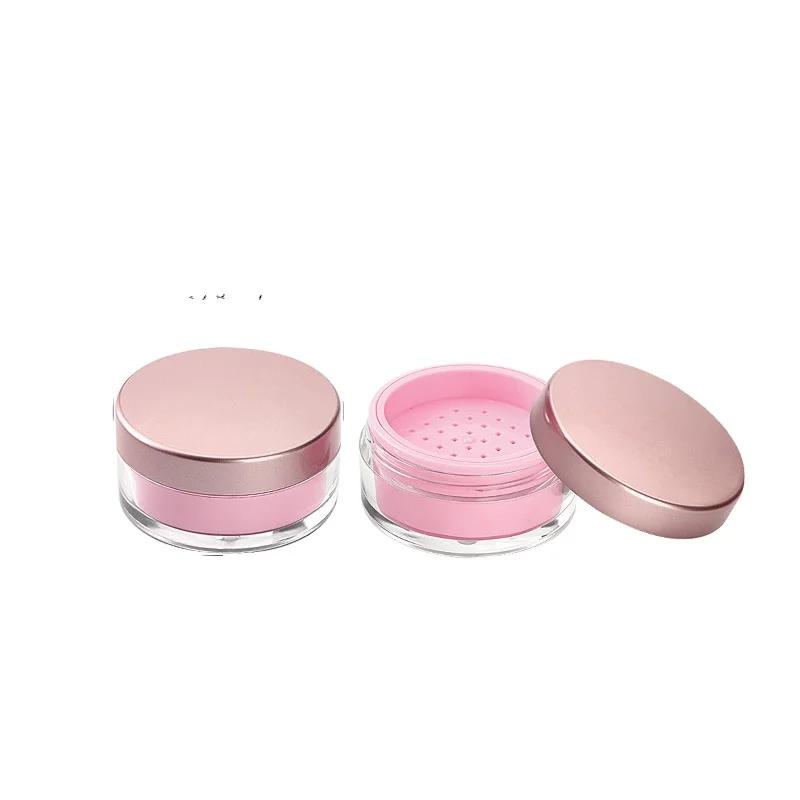 Wholesale 25 gram loose powder sifter with mirror make up loose powder big screw cap 2 layer jar
