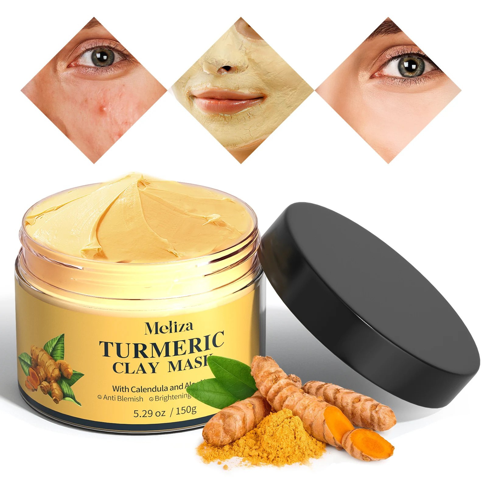 2022 Beauty Tumeric Skin Care Natural Betonite Mud Vitamine C Anti-acne Blackhead Turmeric Face Clay Mask