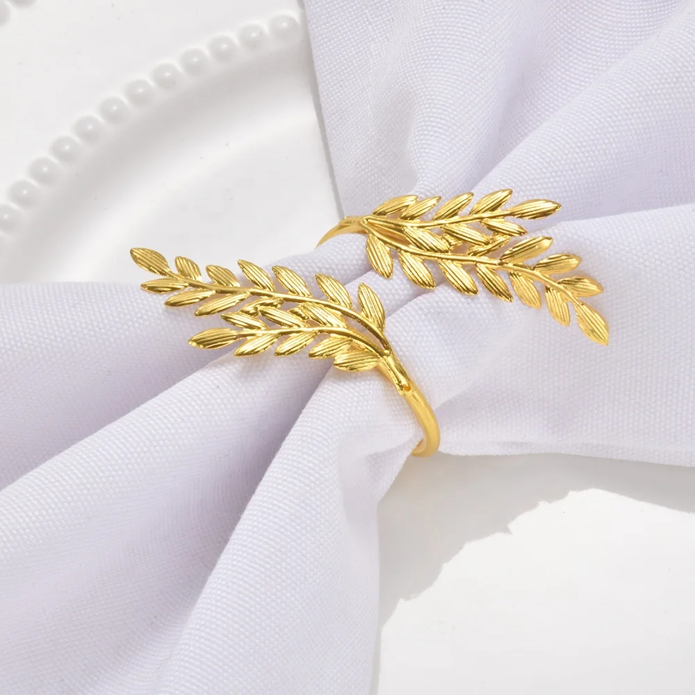 China Supplier Superior New Party Event Christmas Metal Ring Napkin Wheat Stalks Table Gold Napkin Rings