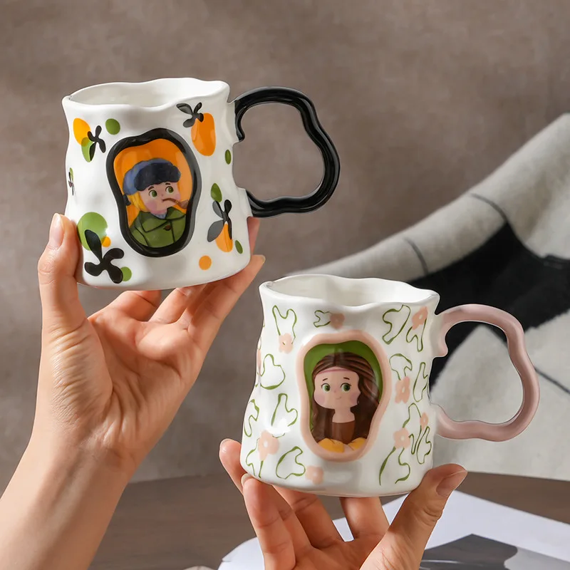 Нерегулярные керамические чайные чашки для воды кофейная кружка молока новая ретро-380 мл всемирно известная живопись винтажная керамическая чашка