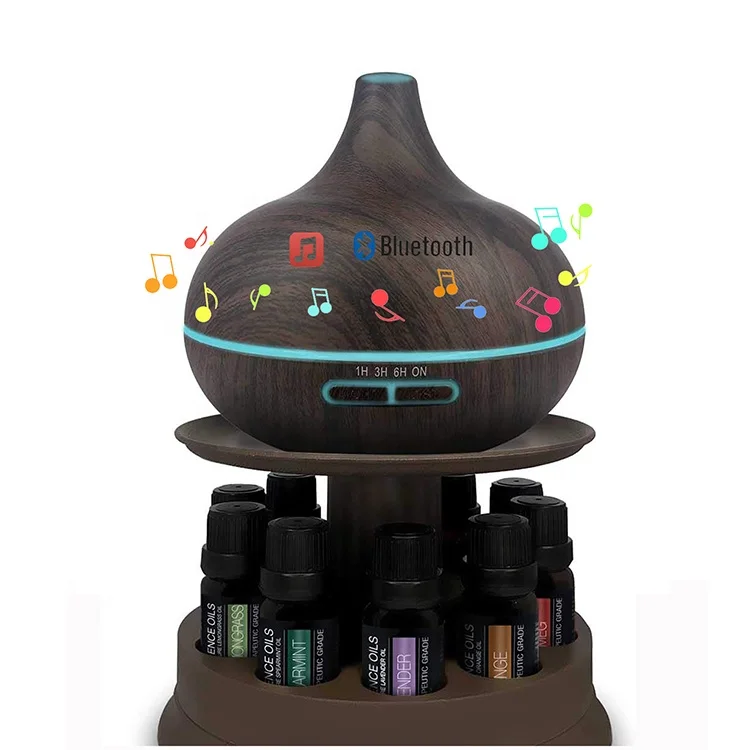 
best sellers 2020 Essential Oil Wood Grain Ultrasonic Air Humidifier Music Speaker Aroma Diffuser with LED Light 