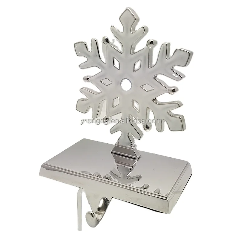 Festival silver metal snowflake with epoxy application Christmas decorative stocking holder