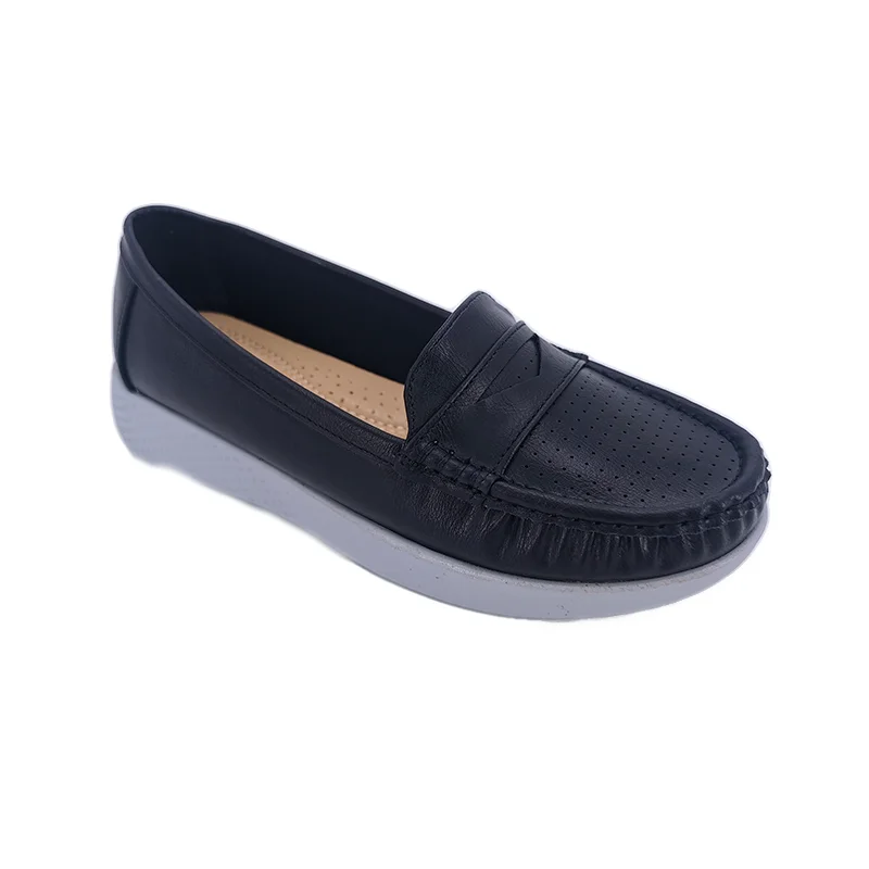 ca231-6 Comfort Mama Shoes Leather Casual Close Shoes  Simple Design Round Toe  Slip-on for womens flat shoes