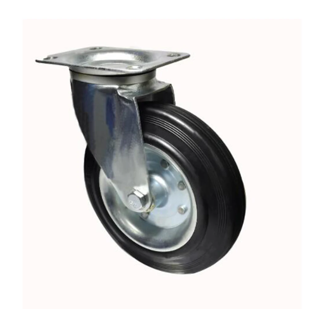 Factory Direct 150 200 mm Black Hard Solid Rubber swivel caster wheel with Steel disc core Trash bin Caster for wire mesh trolle
