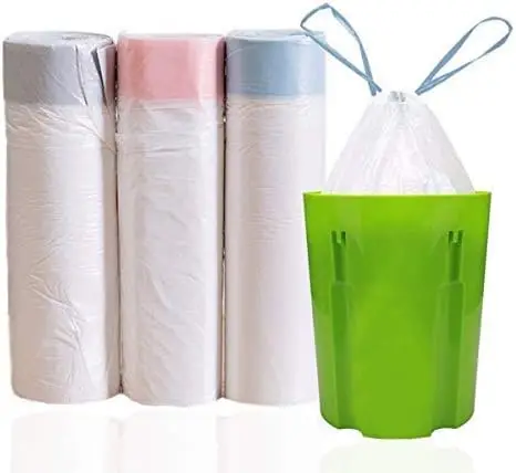 Drawstring garbage bag household kitchen portable thickened black and white tear free extraction large, medium and small plastic