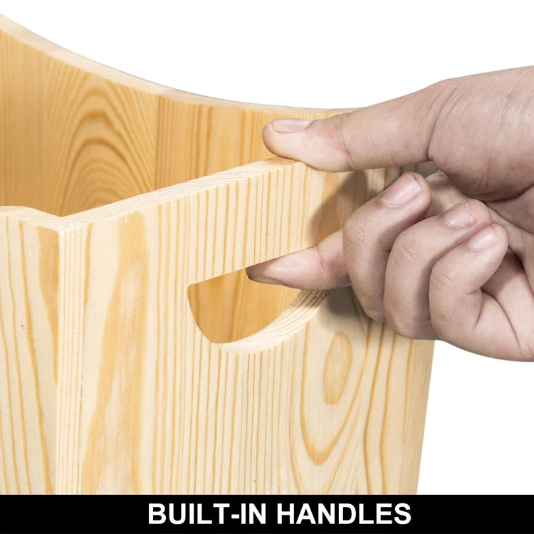 Natural wood square wastebasket trash can unfinished recycle basket for house