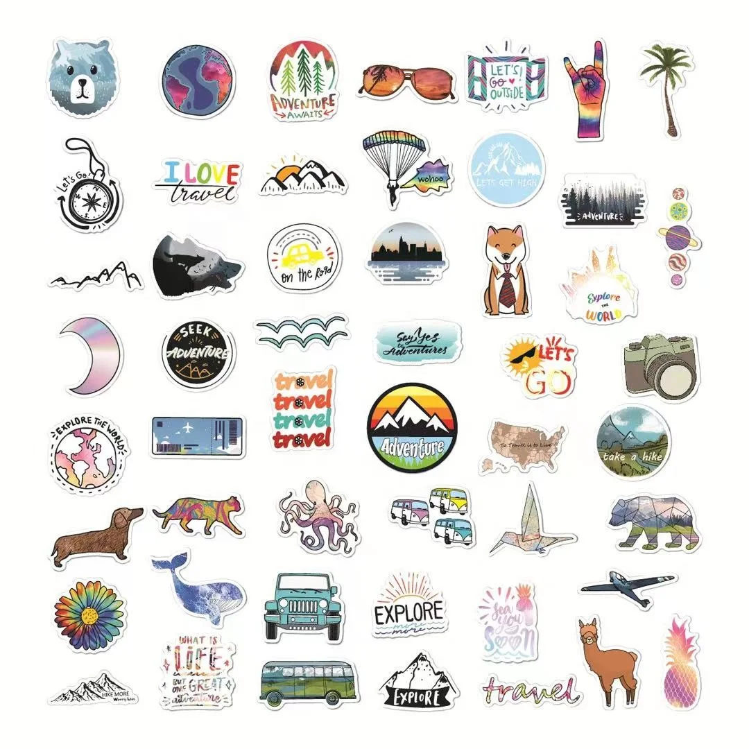 50 штук в упаковке: наклейки с животными принт героями мультфильмов Kawaii подарок для детей подростков на день рождения Виниловый фон водонепроницаемые бутылки водой