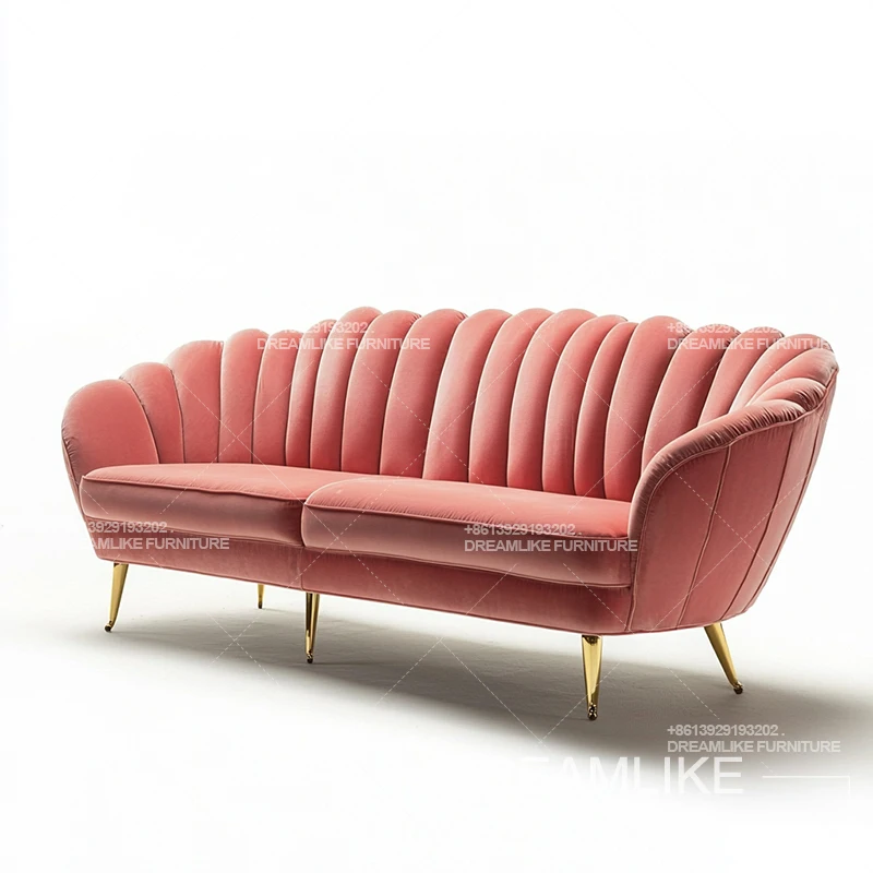 Pink Velvet Comfortable New Design Three Seater Living Room Furniture Sofa For Wedding