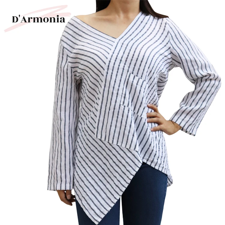 
Latest Design Casual v neck 100% Italian design women blouses and shirts 