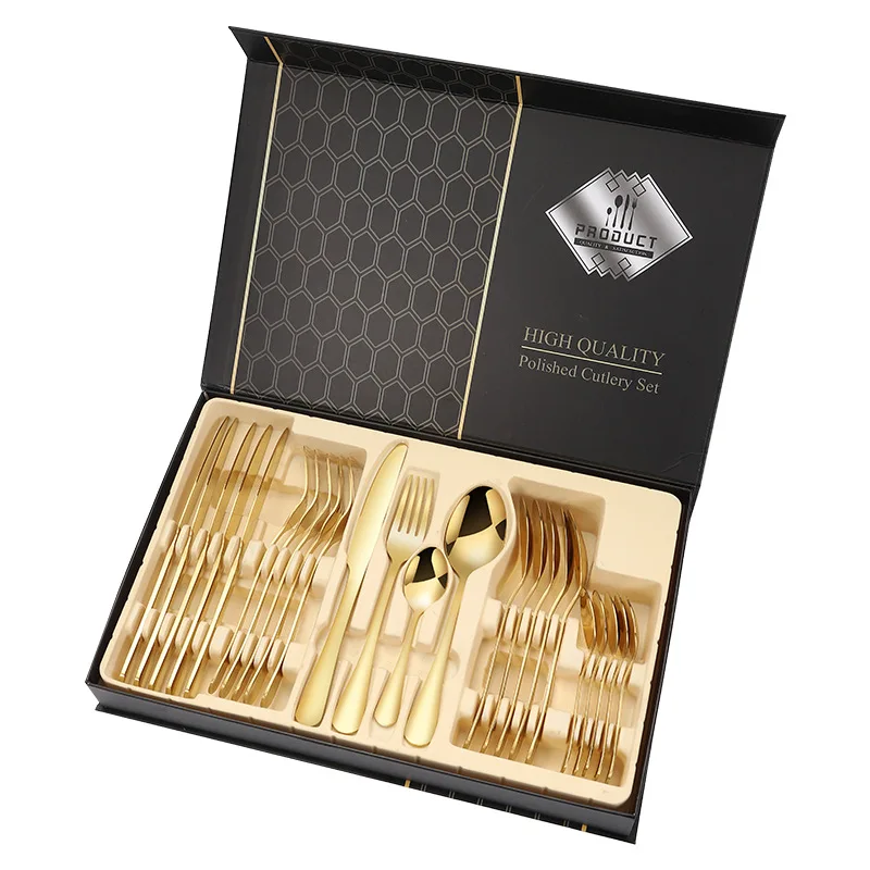 Hot Selling 24 Pcs Gift Set Gold Flatware Stainless Steel Cutlery Set With Box 24pcs Flatware Sets