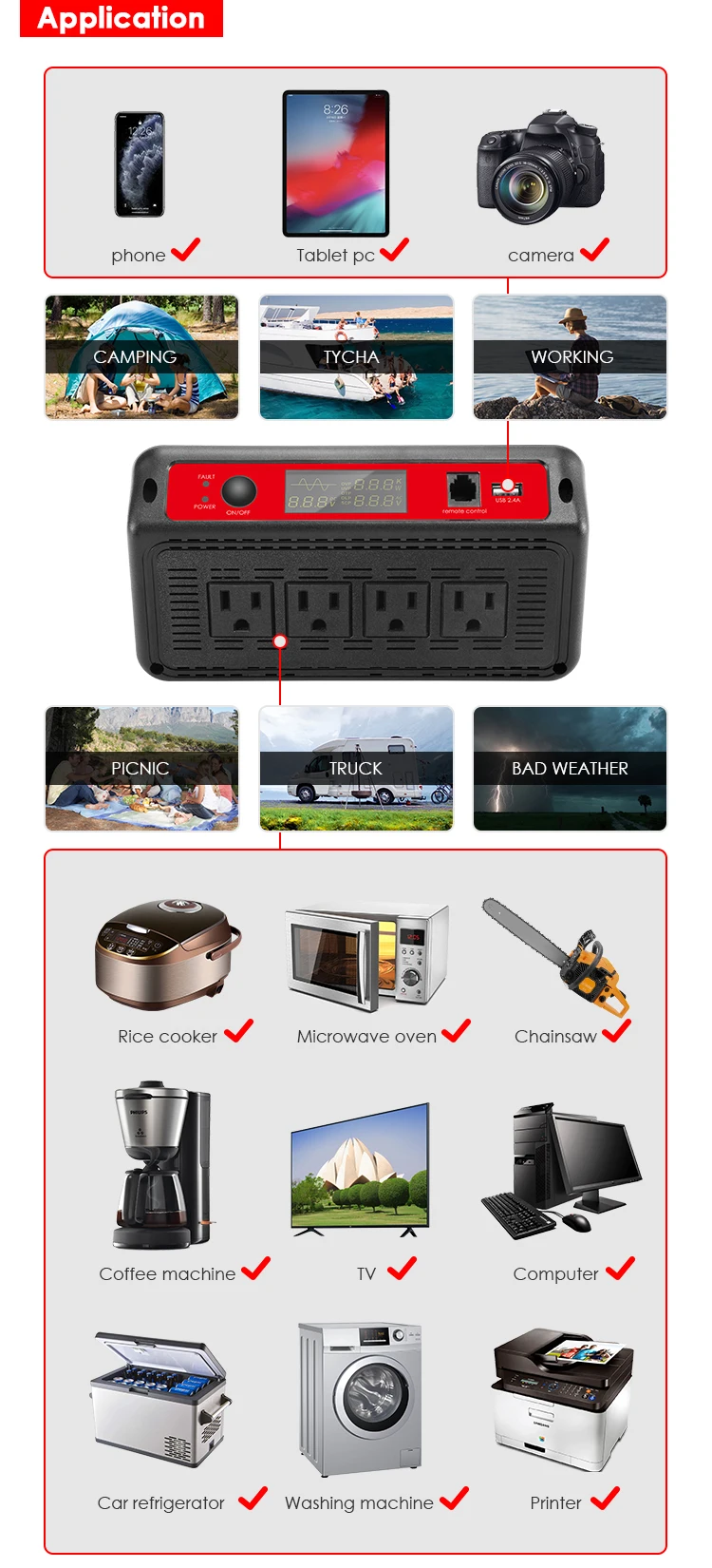 Intelligent 1500w off grid pure sine wave dc 12v 24v 36v 48v to 100v 110v 120v ac power inverter