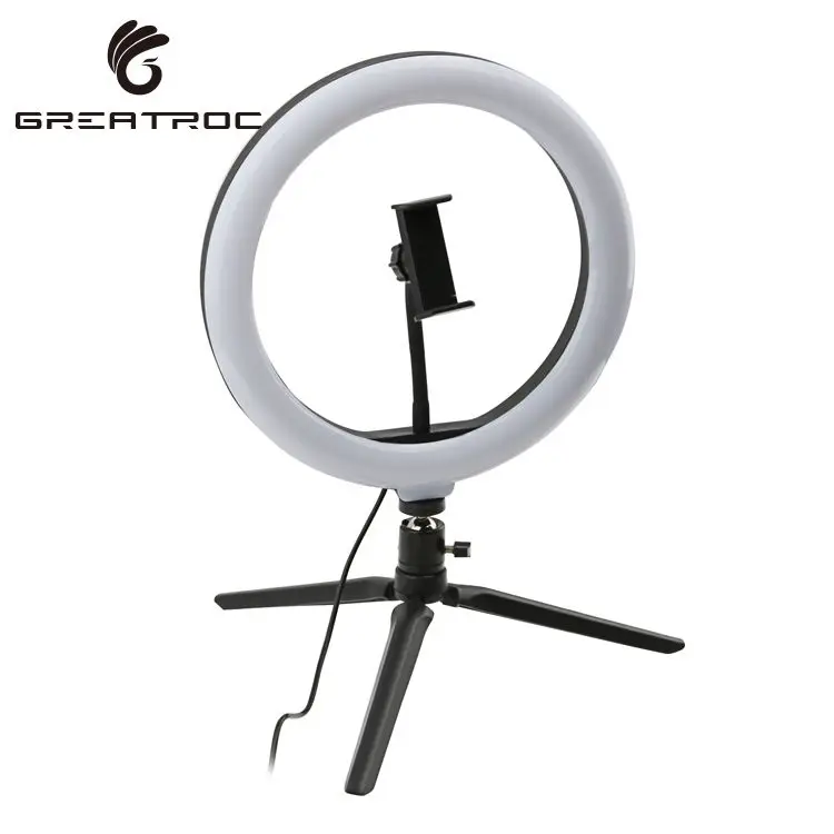 Great Roc anillo de luz Youtube desktop lamp with remote control 360 degree rotating base cellphone ring light with tripod stand