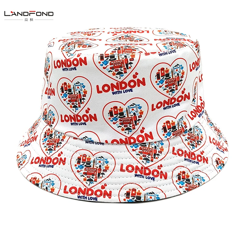 Landfond Accessory LONDON printed fisherman hat foreign trade new hat retro love bucket hat
