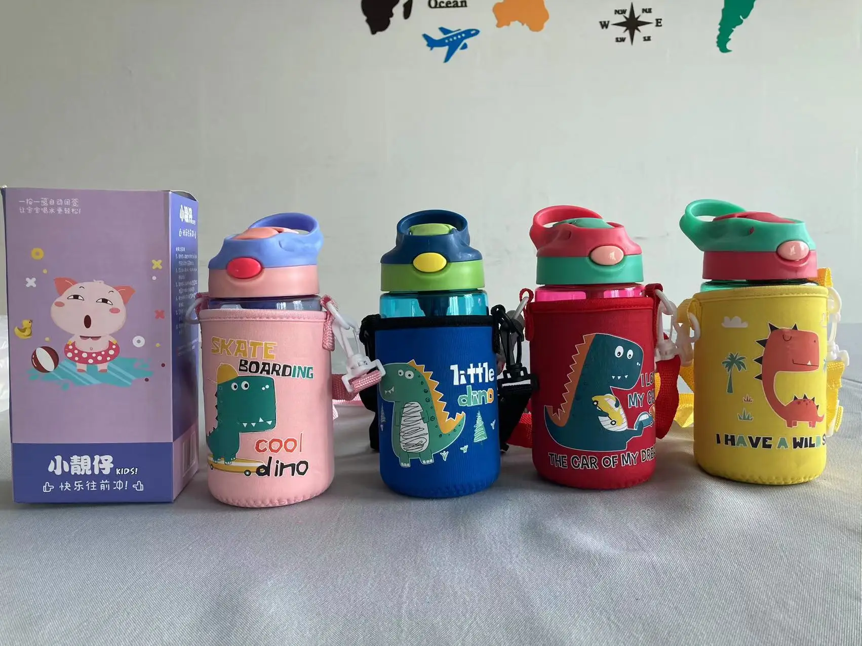 Cheap cute cartoon school children 480ml baby sippy cup bpa free portable plastic kids plastic water bottle with straw/straw