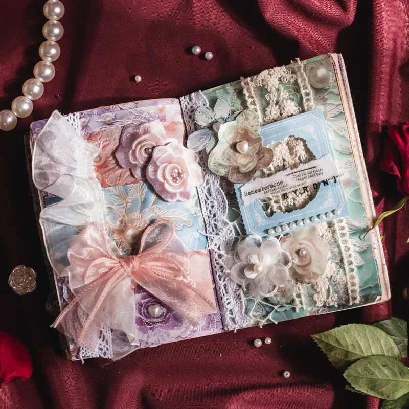 30sheet/set Wholesale Material Paper 3d Simulation Lace Pack Background Paper Scrapbooking Flowers Moto Notebook Deco Sticker