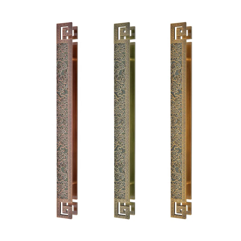 Chinese antique copper aluminum plate Xiangyun carving big handle logo custom lettering sliding glass door wooden door handle