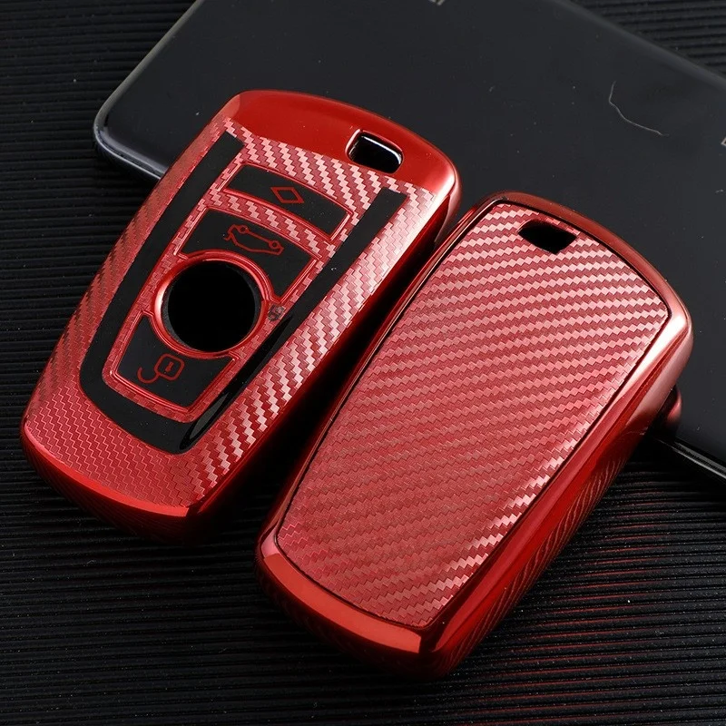 Carbon fiber pattern Vinyl Car Key Fob Case Cover Bag For BMW GT320