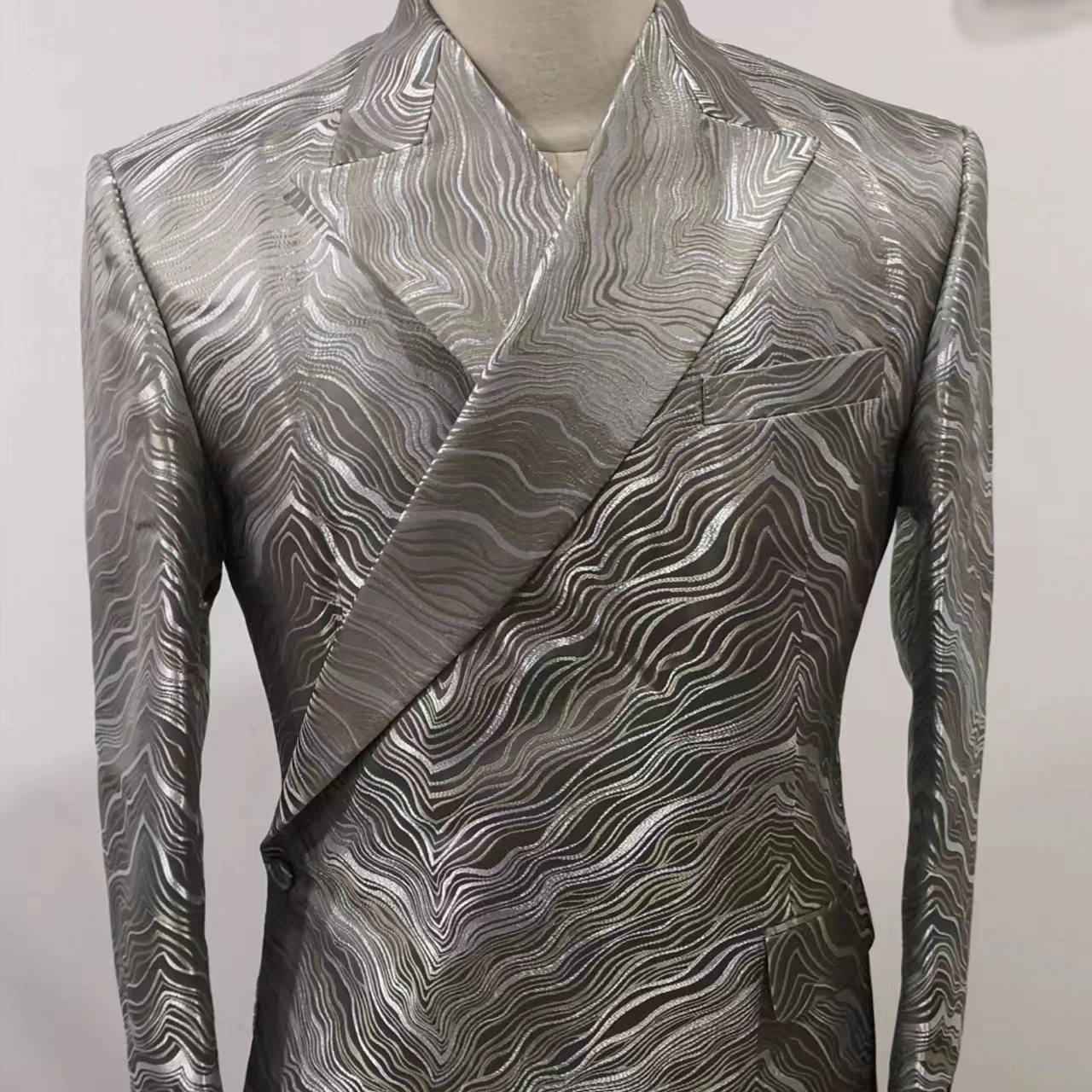 MTM creamy Gold Leopard Suits Men Slim Fit Casual Daily Double Breasted Design Latest Groom Blazer