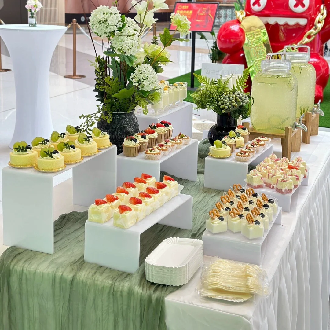 White Acrylic Nested Cube Buffet Stand Pmma Square Food Dessert Base Box Display for Wedding Cake Rack Display Stand