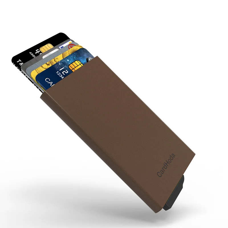 Выдвижной алюминиевый держатель для кредитных карт с блокировкой радиочастотной идентификации