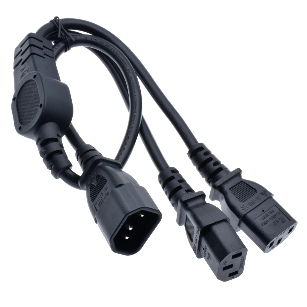 16awg IEC 320 C14 Male Plug to 2XC13 Female Y Type Splitter Power Cord C14 to Dual C13 Power Adapter Cable