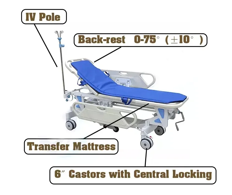 Best price manual Medical Transport Trolley Patient Ambulance Transfer Stretcher Bed