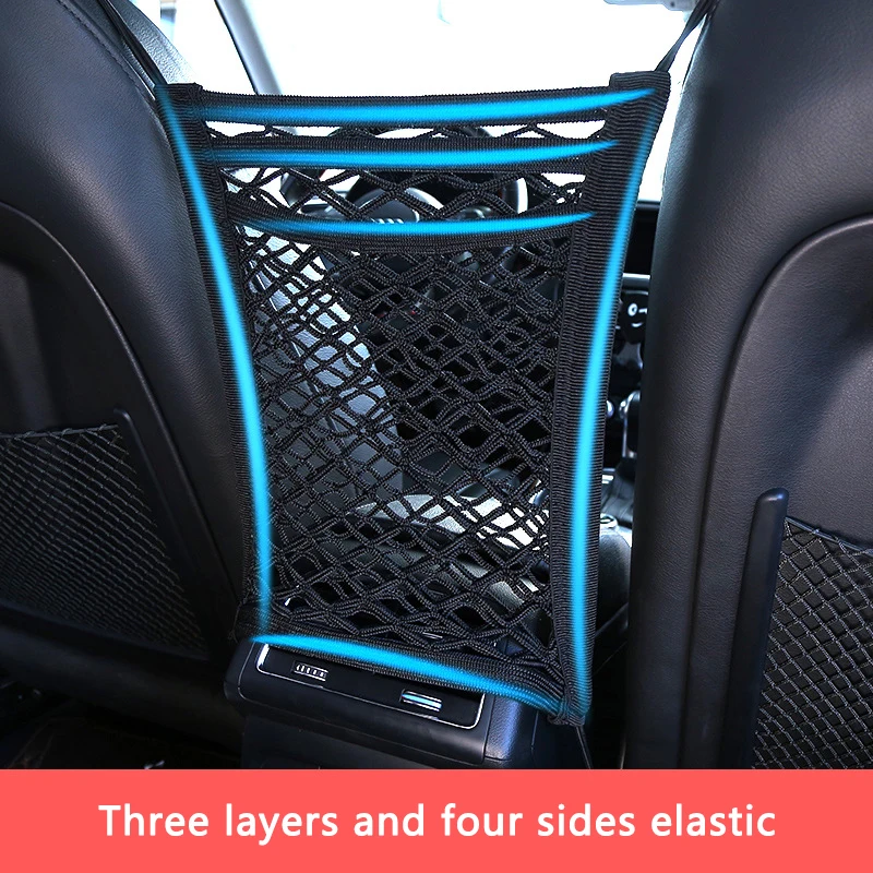 Three layer net pocket in the seat storage bag car mesh seat organizer network elastic storage holder pocket car net bag